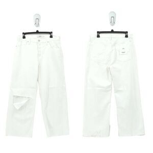 Hudson Women 31 Rosie Jeans White High Rise Wide Leg Crop Raw Hem Distress FLAW